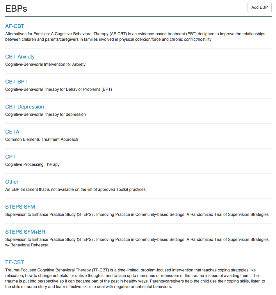 Ebp administration models